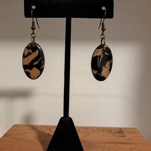 Elegant Black and Gold Dangle Earrings Brown and Black Polymer Clay Earrings
